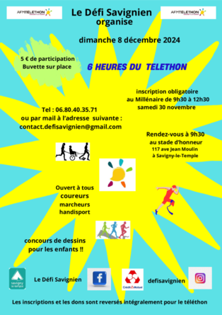 Affiche du défi savignien pour le téléthon pour le 8 décembre 2024