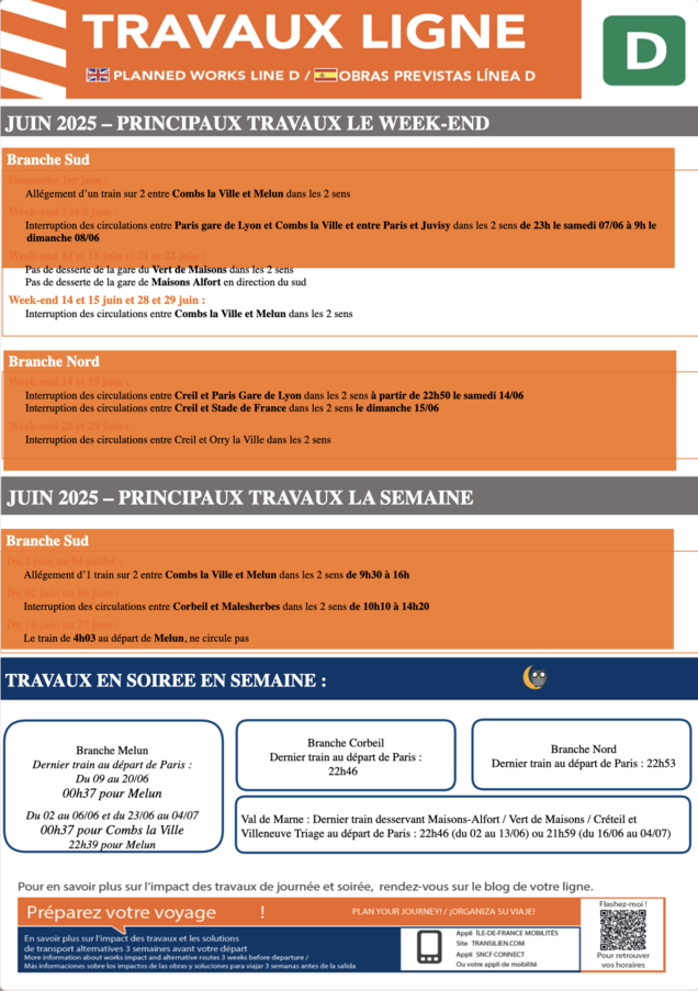 Information sur les travaux de la ligne RER D