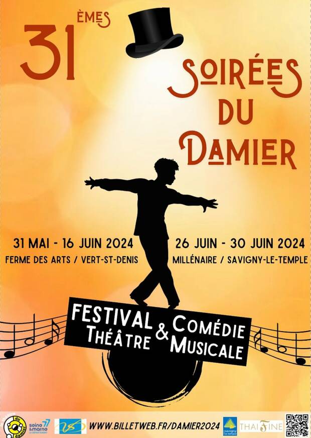 Affiche des 31 ème soirées du damier du 31 mai au 16 juin et du 26 juin au 30 juin