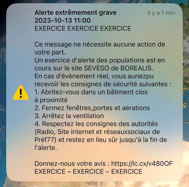 Affiche pour un excercice d'alerte