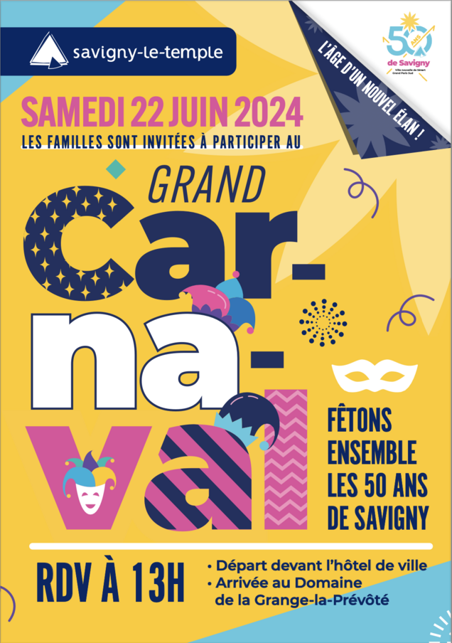 Affiche pour le carnaval des 50 ans de la ville le 22 juin 2024