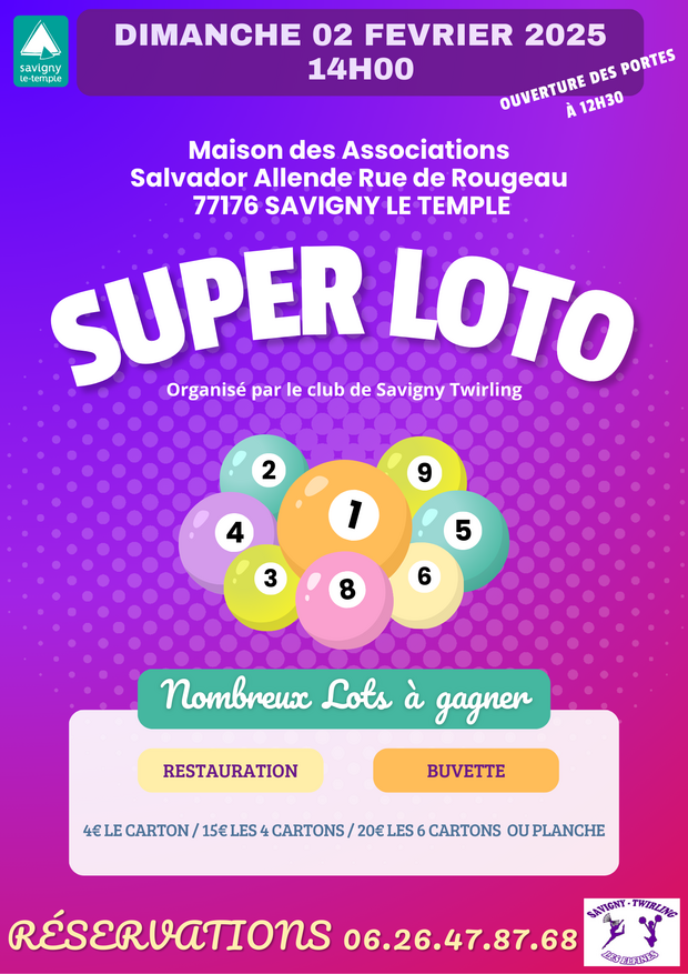 Affiche du loto de l'association Savigny twirling du 2 février 2025