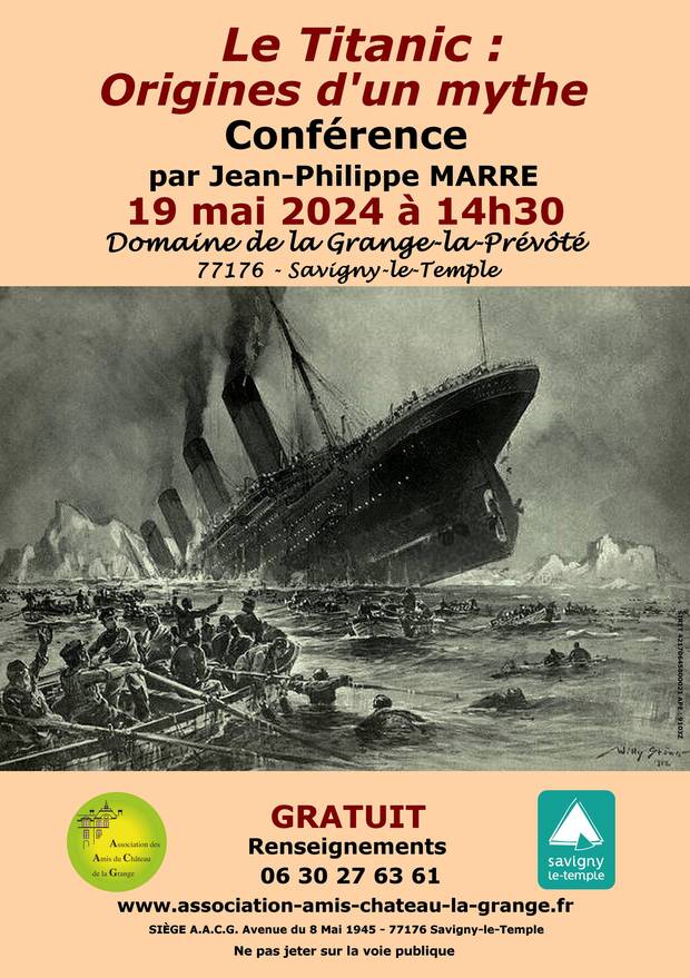 Affiche pour une conférence le Titanic origines d'un mythe 19 mai 2024