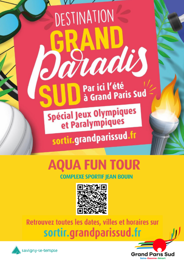 Affiche pour l'aqua fun tour spécial jeux olympiques et paralympiques de grand Paris sud