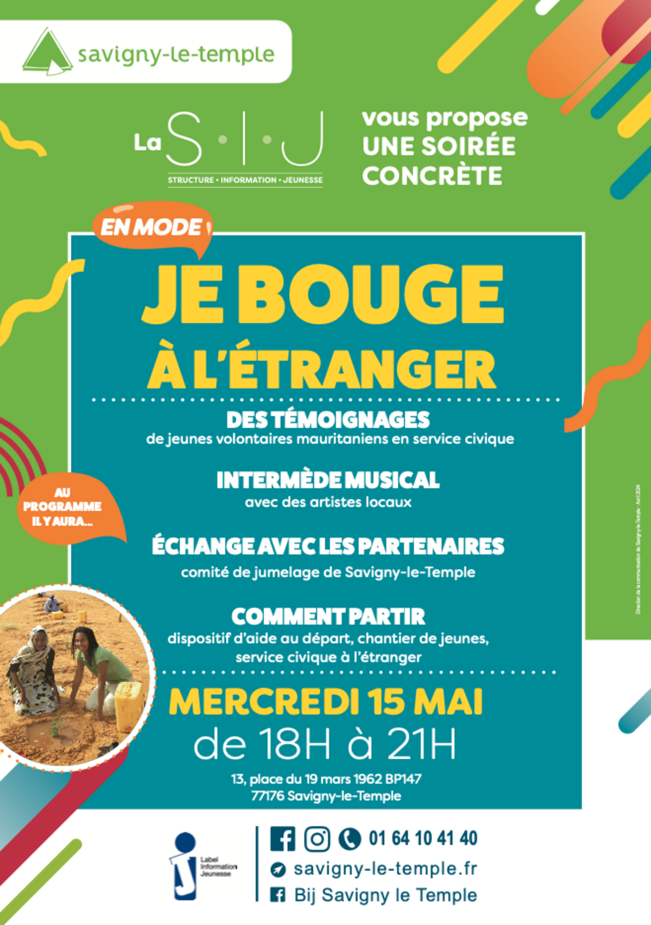 Affiche d'une soirée en mode je bouge à l'étranger par le SIJ