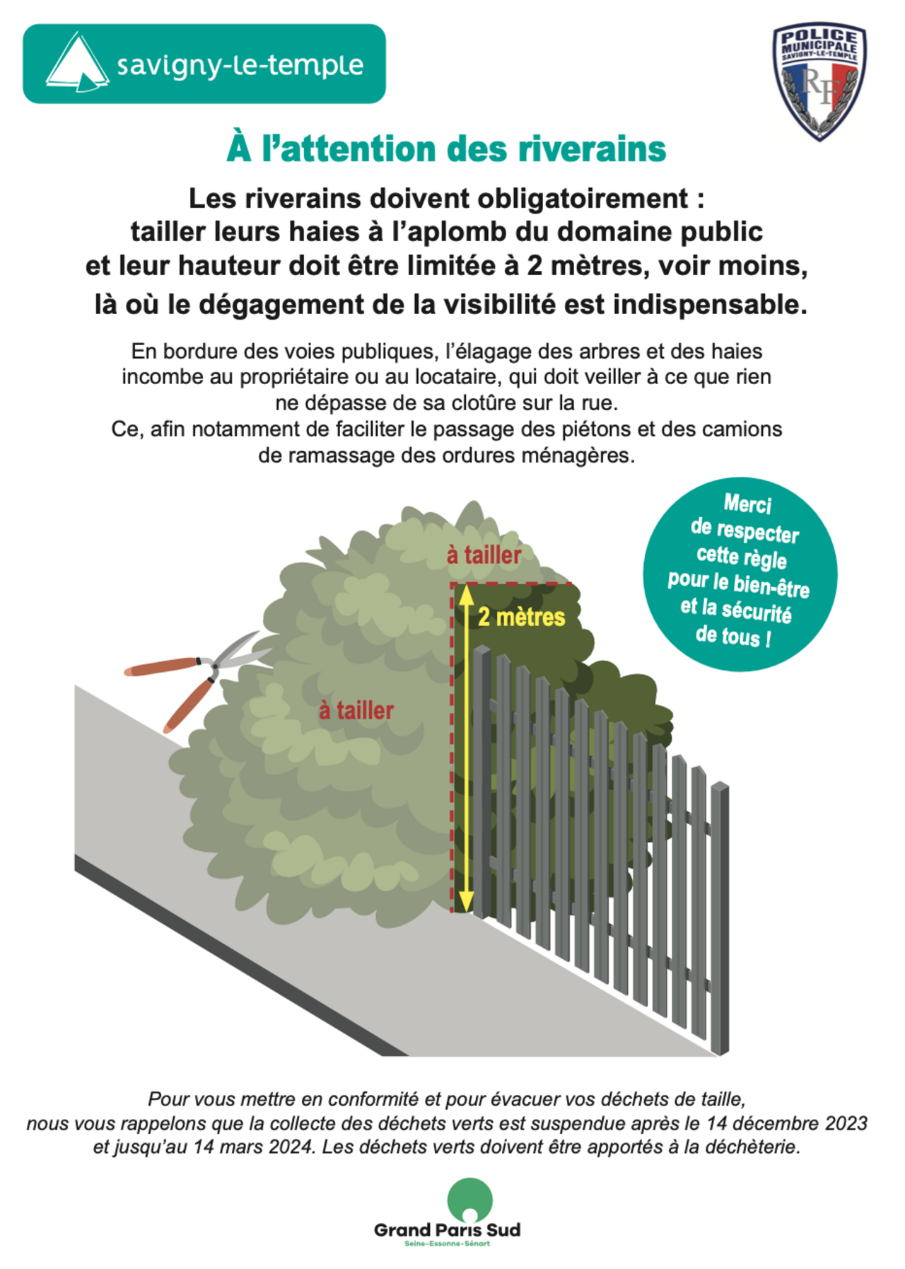 Affiche information pour tailler les haies