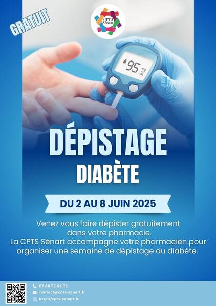 Affiche prévention et dépistage du diabète du 2 au 8 juin dans votre pharmacie