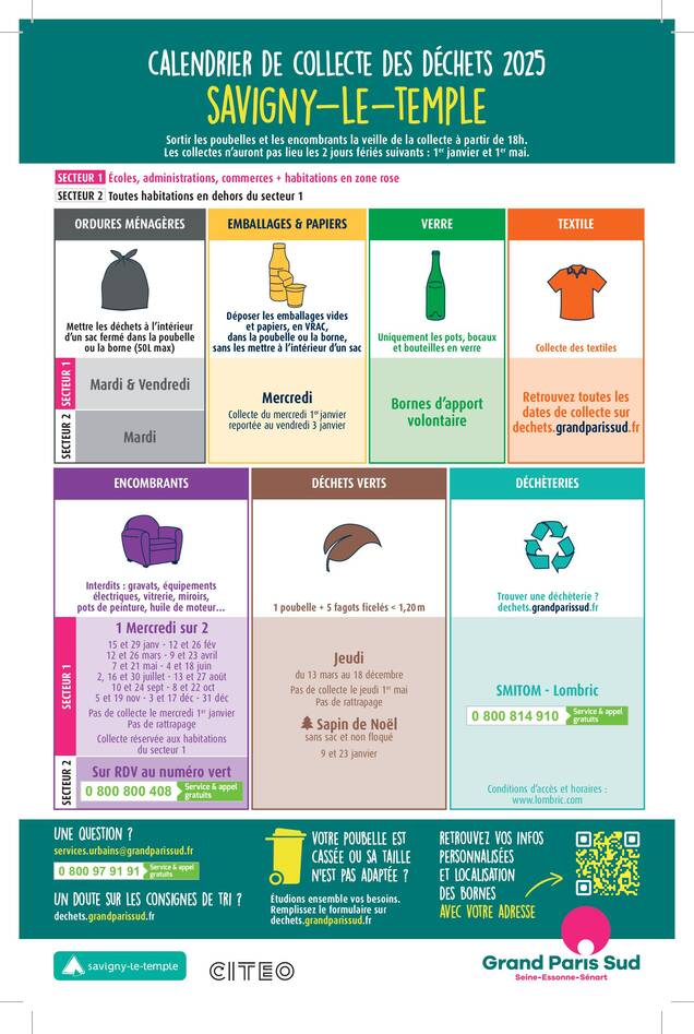 Calendrier des ramassage de collecte des déchets 2025