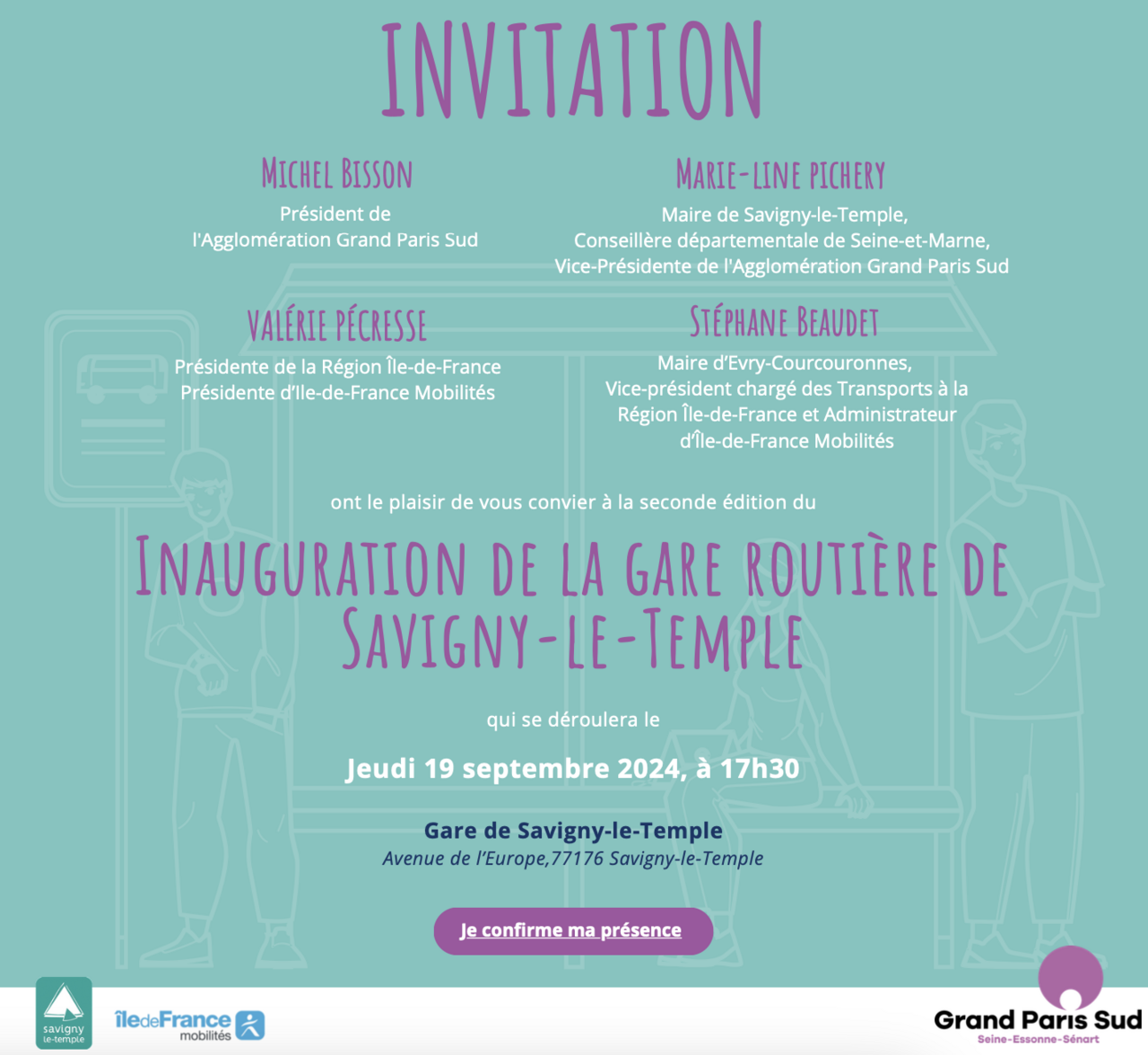 Invitation à l'inauguration de la gare routière de Savigny-le6temple le 19 septembre 2024