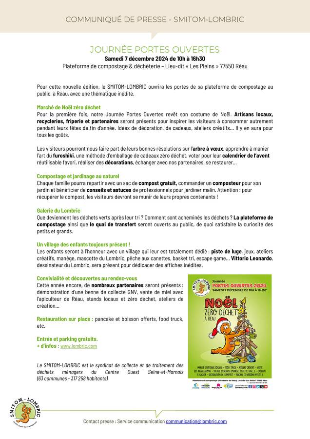 Affiche pour le dérouler de la journée portes ouvertes du Smitom-lombric