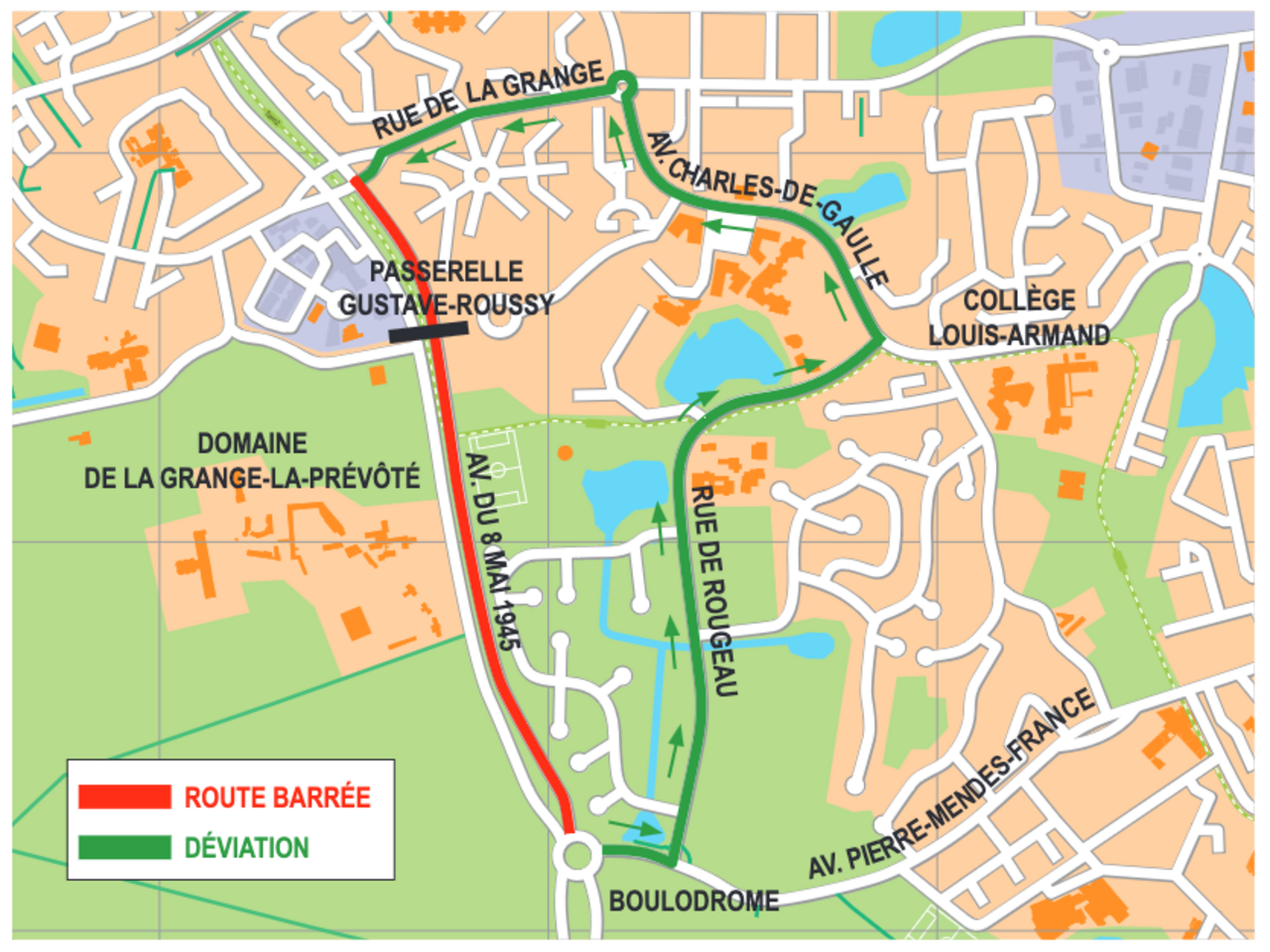 Plan de la déviation de la passerelle Gustave Roussy