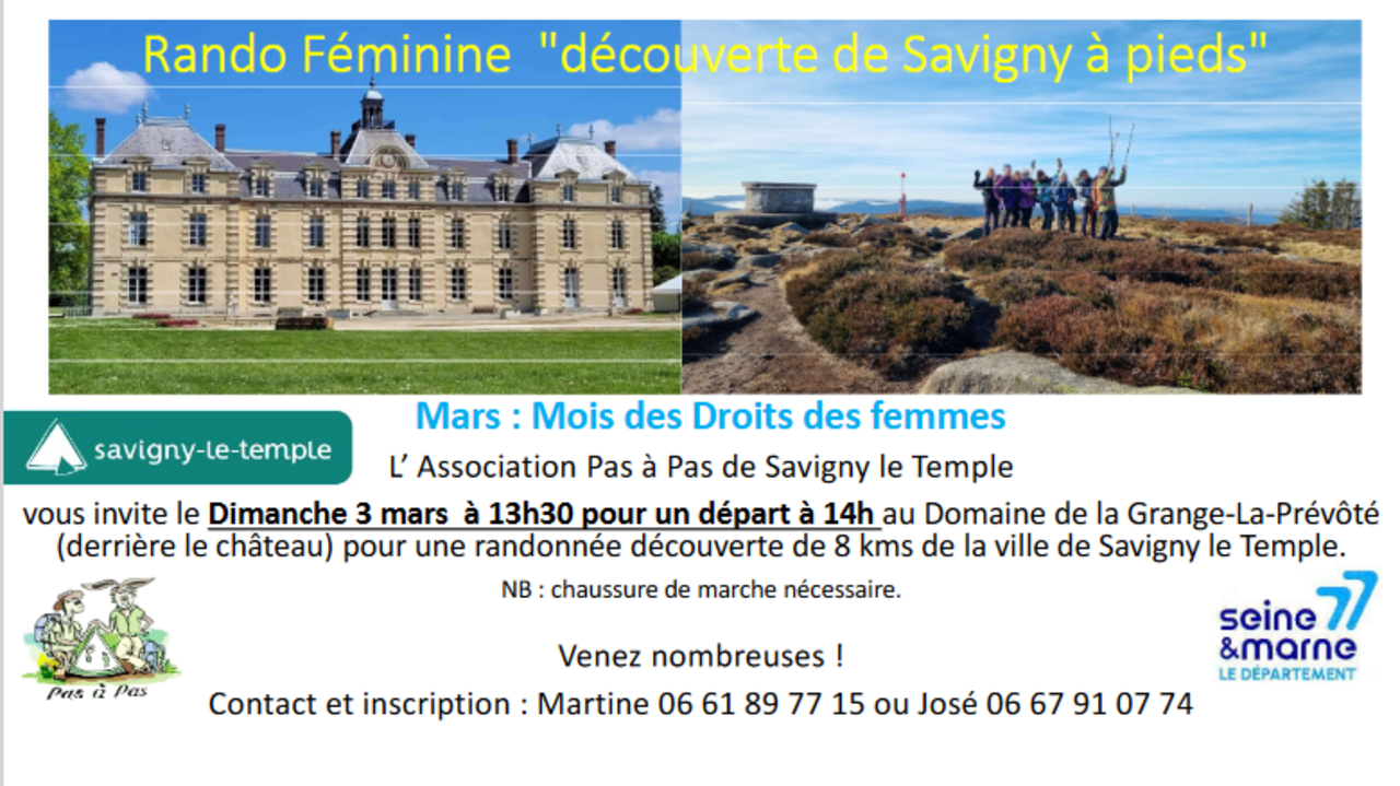 Affiche pour une rando féminine découvert de Savigny à pieds
