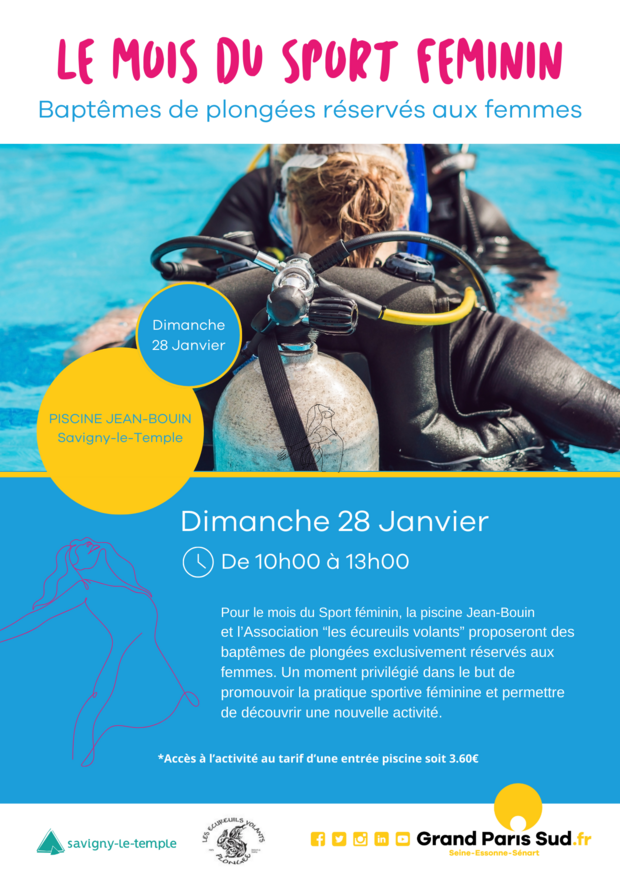 Affiche du baptêmes de plongée réservés aux femmes le 28 janvier 2024