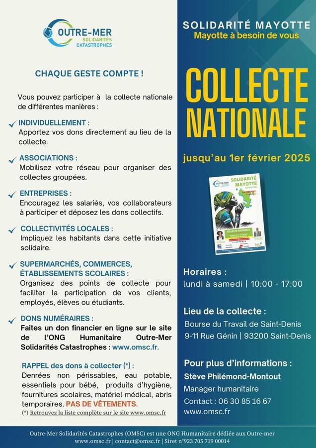 Affiche appel aux dons pour Mayotte