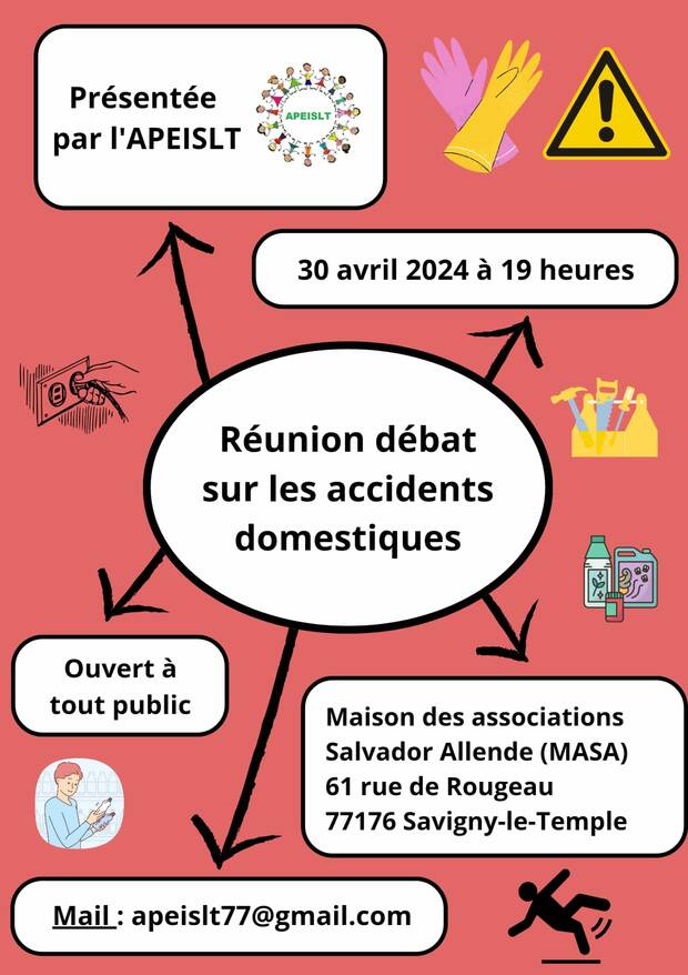Affiche pour la réunion débat sur les accidents domestiques par l'APEISLT