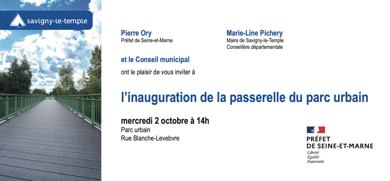 Invitation à l'inauguration de la passerelle du parc urbain le 2 octobre 2024