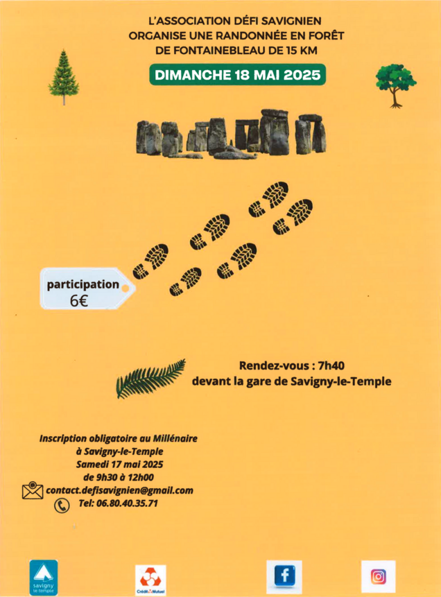Affiche de la randonnée en fôret du défi savignien du 18 mai 2025