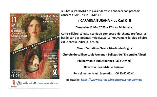 Affiche concert Carmina Burana par le choeur Variatio du 11 mai 2025