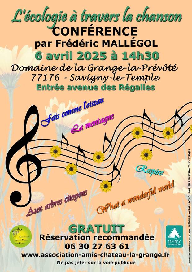 Affiche de la conférence sur l'écologie à travers la chanson du 6 avril 2025