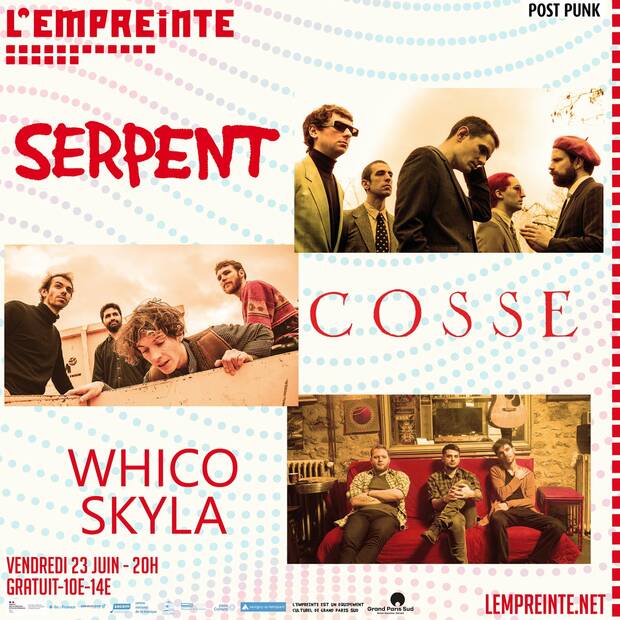 Affiche du concer de Serpent, Cosse et Whyco Skyla à l'Empreinte du 23 juin 2023