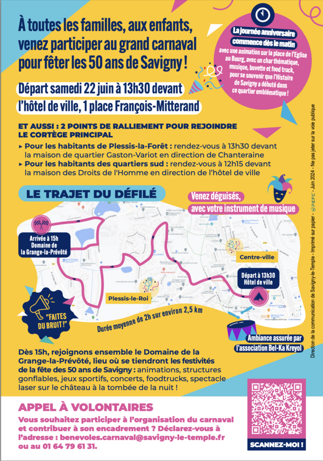 Affiche explicative pour le carnaval des 50 ans du 22 juin 2024