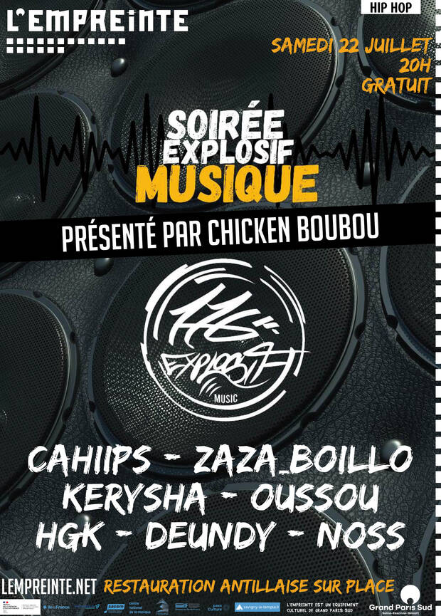 Affiche soirée explosif musique à l'Empreinte le 22 juillet 2023