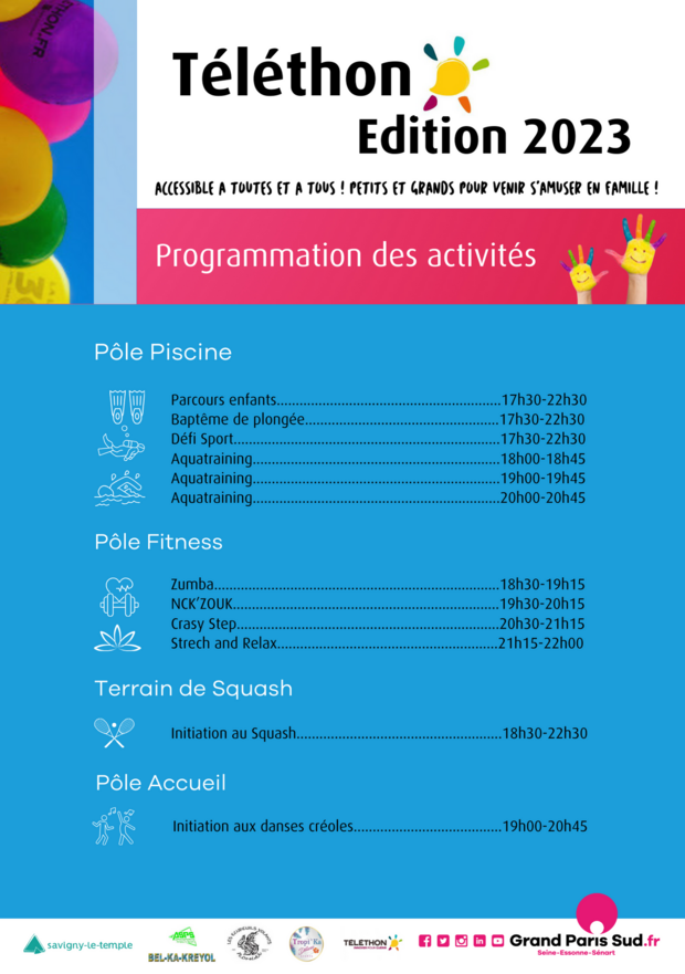 Affiche du programme du téléthon du 8 décembre 2023