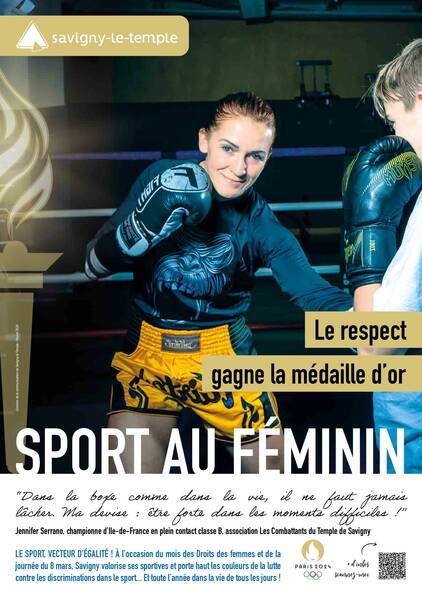 Affiche avec une femme faisant de la boxe pour le sport au féminin