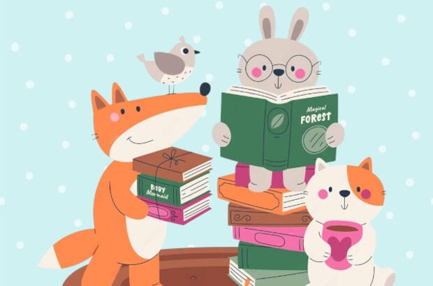 Illustration d'animaux lisant des livres
