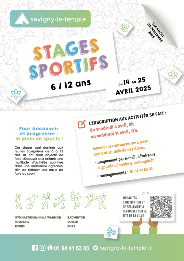 Affiche pour les stages sportifs du 14 au 25 avril