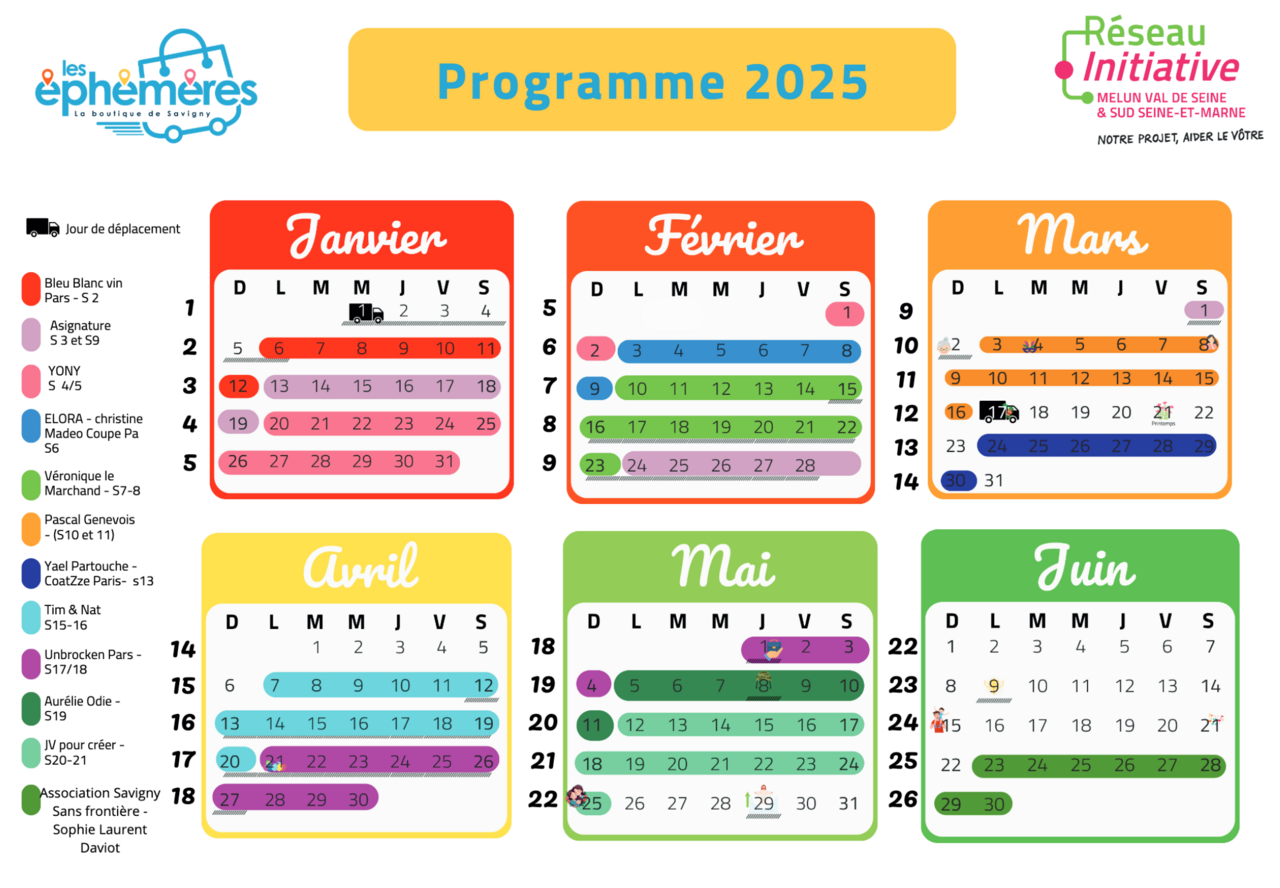 Planning de la boutique éphémère