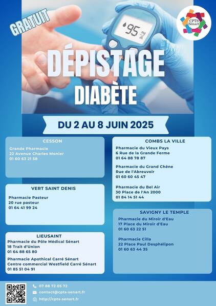 Affiche prévention et dépistage du diabète du 2 au 8 juin dans votre pharmacie