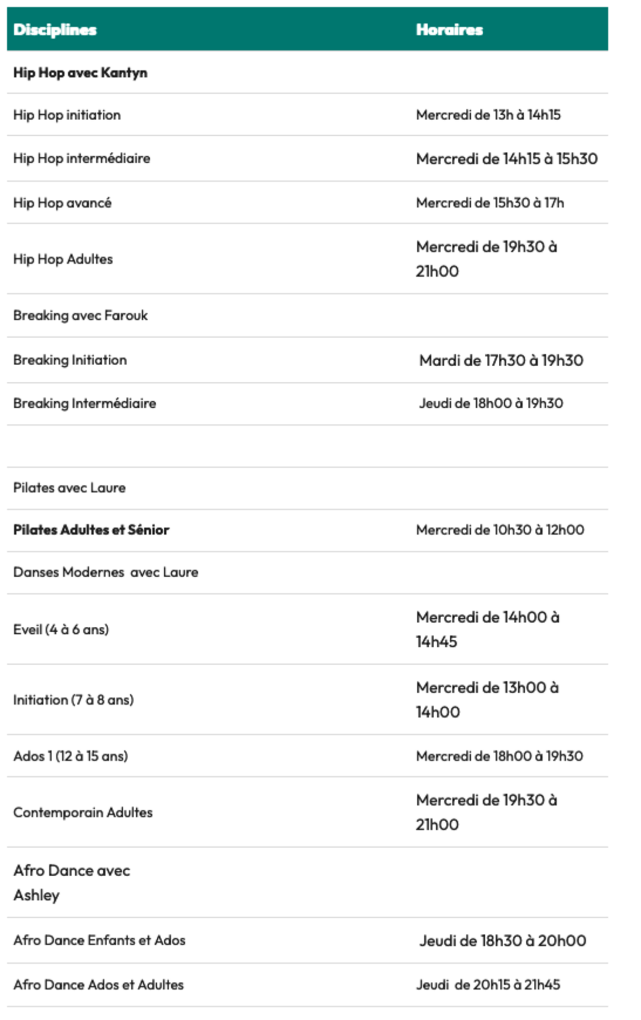 Horaires café danse Bobby Sand