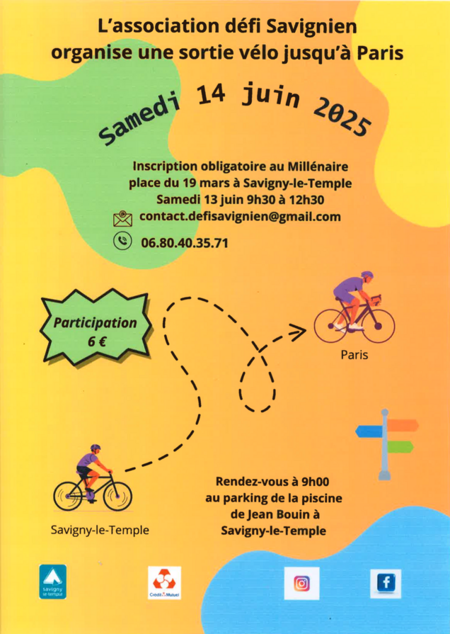 Affiche de la sortie vélo par le défi savignien du 14 juin 2025