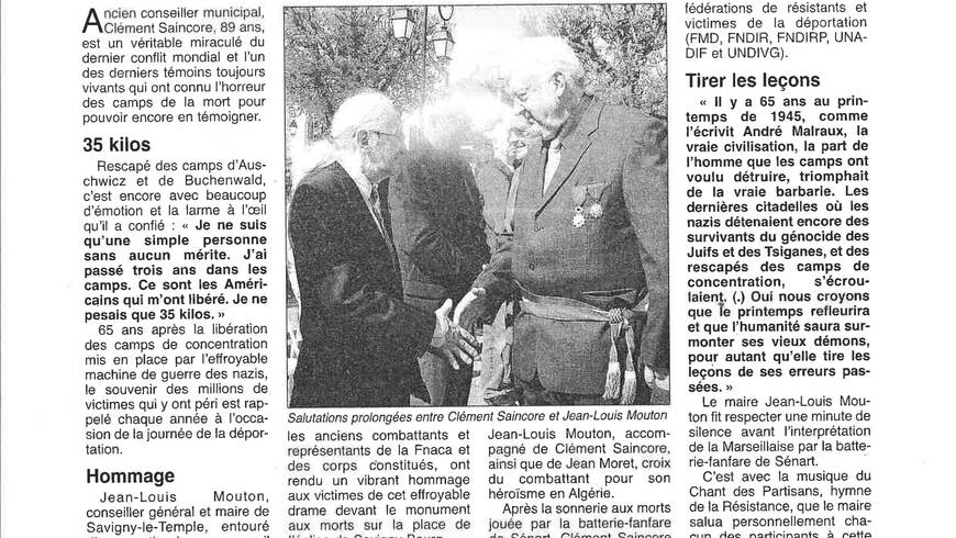 Article de journal sur Clément Saincore