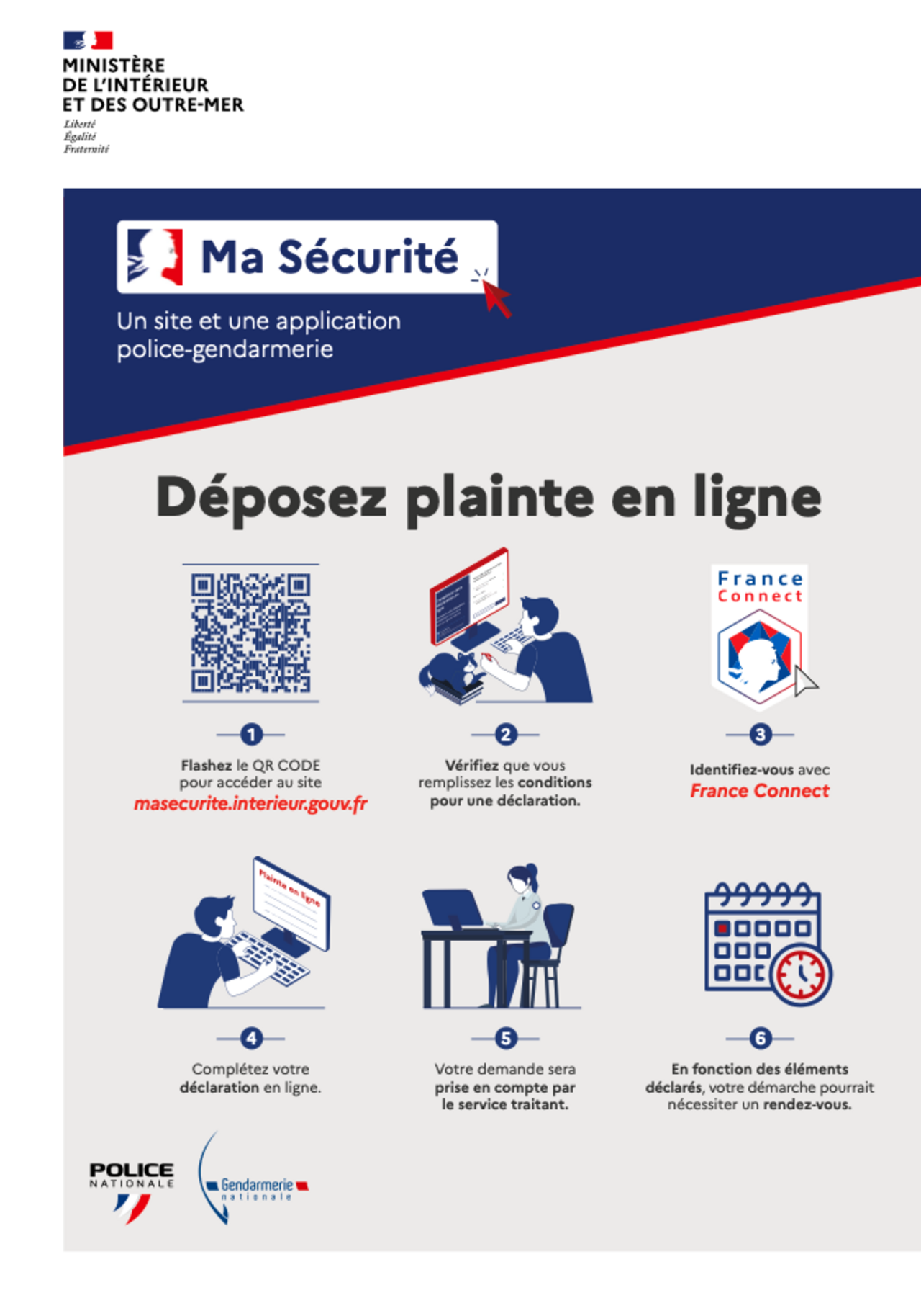Affiche pour expliquer comment déposer plainte en ligne