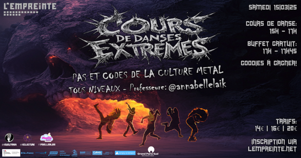 Affiche pour le cours de danses extremes à l'Empreinte le 15 mars 2025
