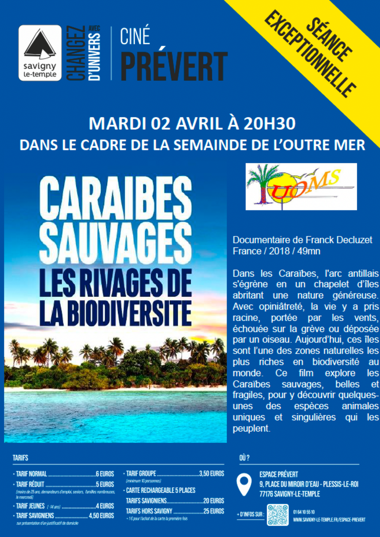 Affiche pour le documentaire caraibes sauvages les rivages de la biodiversité 2 avril 2024